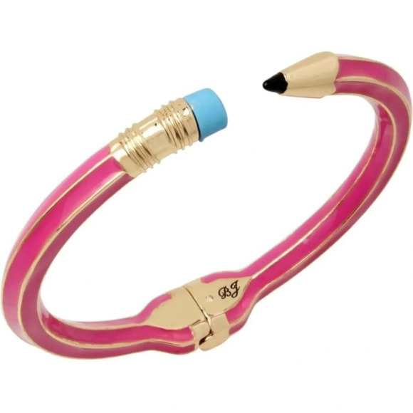 BETSEY JOHNSON SET Back to School Pink Hinged Pencil Bracelet & Earrings NEW NWT - Picture 6 of 11